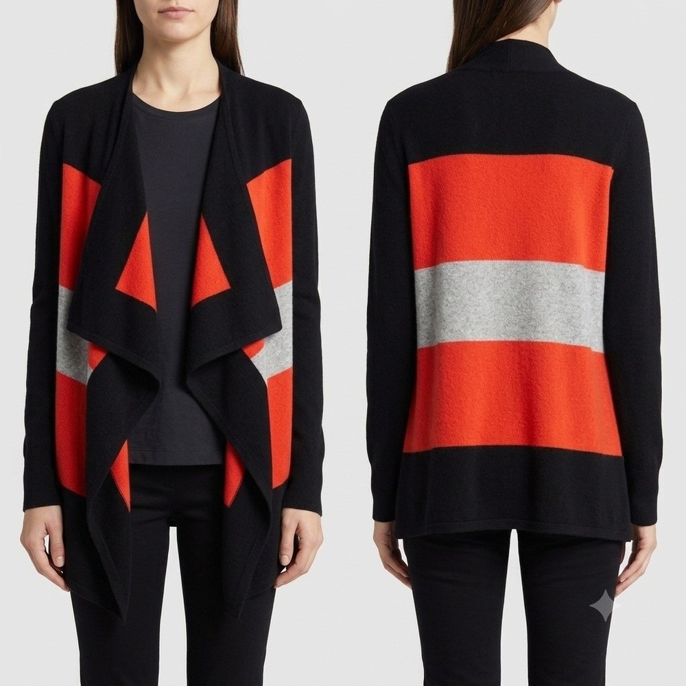 Nordstrom Collection 100% Cashmere Colorblock Open Front Cardigan Black Red S